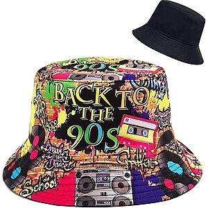 XYIYI Reversible Retro 90s Print / Black Bucket Hat
