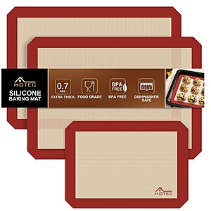 3-Pk Hotec Silicone Baking Mats (Red or Grey)