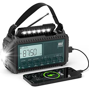 NOAA Rechargeable Emergency Weather Radio w/ Auto Alerts, Solar, Hand Crank $21.25 + Free S&H