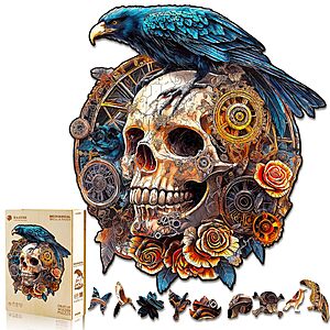 175-Pc 11.4" x 10.1" Kayee 3D Effect Wooden Jigsaw Puzzle (Raven & Skull) $5 & More