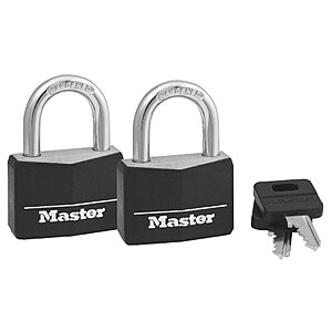 2-Pk 1-9/16" Master Lock Covered Aluminum Padlocks w/ Key (Black)