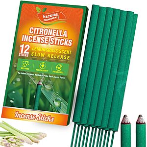 FIRIK Citronella Mosquito Repellant Incense (12 Large Sticks or 48 Coils) $5 w/ S&S