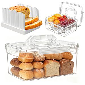 Sorgion Bread Box, Slicer Guide & 3-pc Condiment Tray Set (White, Beige, Pink)