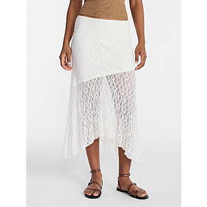 No Boundaries Women's Asymmetrical Lace Midi Skirt (Winter White)