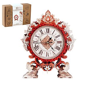 Rnfinewow DIY 3D Wood Puzzle Flame Flower Clock Model Kit