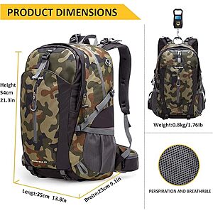 40L Speedpark Lightweight Waterproof Ripstop Nylon Hiking Backpack w/ Rain Cover from