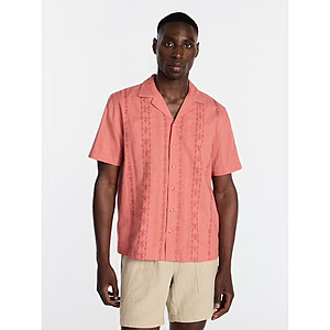 George Men's Cotton Linen Blend Embroidered Short Sleeve Camp Shirt (Various) from