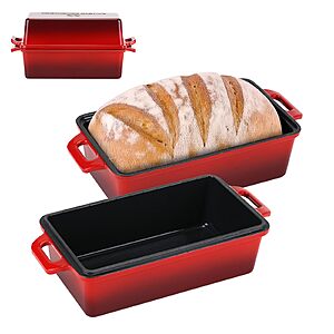 Northriver Casting 2-in-1 9" x 5" Enameled Cast Iron Loaf Pan Set (Cerise1)