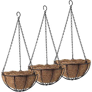3-Pk 10" Tosnail Metal Hanging Planter Baskets w/ Coco Fiber Liners
