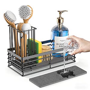 Yofidra Stainless Steel Kitchen Sink Caddy w/ Earth Drying Stone (Black)