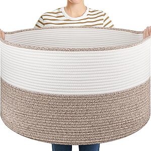22.8" x 13" Oiasket Large Round Cotton Rope Blanket Basket w/ Handles (Various)