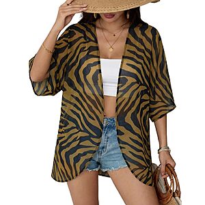 Chunoy Women's Open Front Semi-Sheer Kimono Cover Up from