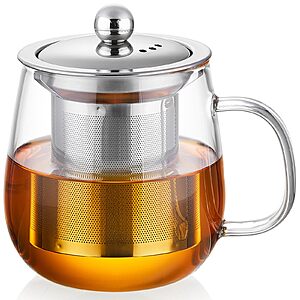 14.5-oz Dopudo Clear Borosilicate Glass Tea Cup w/ Stainless Steel Infuser & Lid
