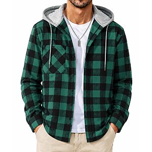 SCODI Men's Casual Button Down Plaid Flannel Hoodie Shirt (Various) from
