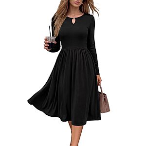 Kirundo Long Sleeve Keyhole Neck Empire Waist Midi Dress w/ Pockets from