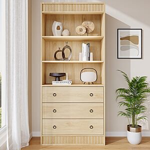 70.8" GarveeHome Fluted Bookshelf w/ Storage Drawers (Light Wood) $80 + Free S&H