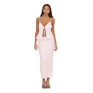 2-Pc Forever 21 Women's Tie Front Tank Top and Maxi Skirt Set (Pink or Brown)