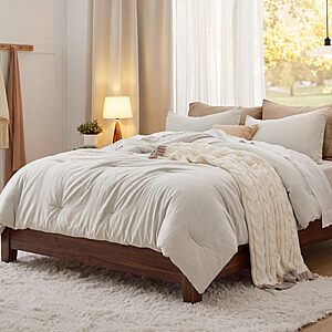 3-Pc Bedsure Prewashed King Comforter (Beige, 104"x90")