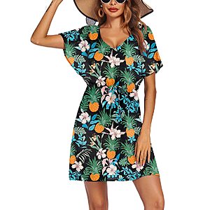 Prime: Ekouaer Women's Short Sleeve V Neck Beach Swimsuit Coverup (various) $6.40 + Free S&H