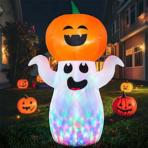 5' GVDV Halloween Inflatable Pumpkin Ghost w/ 360° Rotating LED Lights
