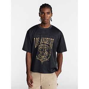 No Boundaries Men's Graphic Boxy Fit Mesh Jersey Crewneck Shirt (Grey Shadow) from