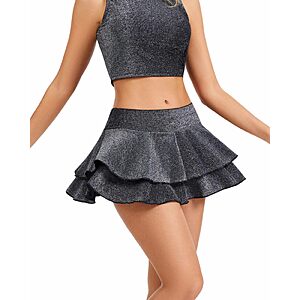 RanZZRan Y2K Women's Sparkly Layered Ruffle Mini Skort (3 Colors)