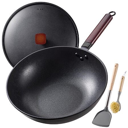 13" Teewe Carbon Steel Pre-Seasoned Nonstick Wok w/ Lid, Spatula and Dish Brush  $20.27 + Free Shipping w/ Prime or on $35+