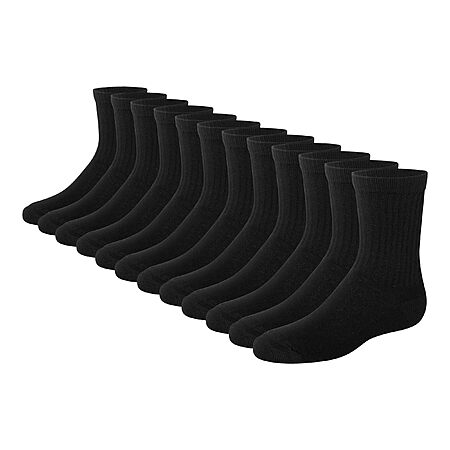 12-Pair Hanes Boys' Cushioned Moisture-Wicking Stretch Socks (Crew or No Show, Black, Small only) $6.77 + Free Shipping w/ Prime or on $35+