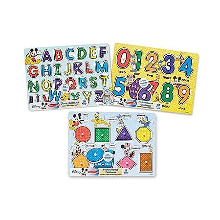 3-Pack Melissa & Doug Disney Wooden Peg Puzzles Set (Letters, Numbers, and Shapes and Colors) $14.99 + Free Shipping w/ Prime