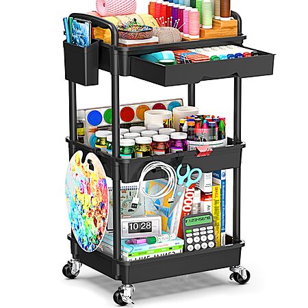3-Tier Sunally Wide Rolling Storage Cart w/ Removable Drawer (Black, White) $13.80 + Free Shipping w/ Prime or on $35+