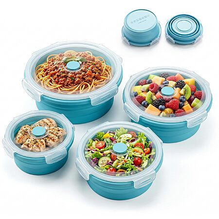 4-Pack Yubng Silicone Space Saving Collapsible Meal Prep Containers w/ Lids (Sky Blue) $13.99 + Free Shipping w/ Prime or on $35+