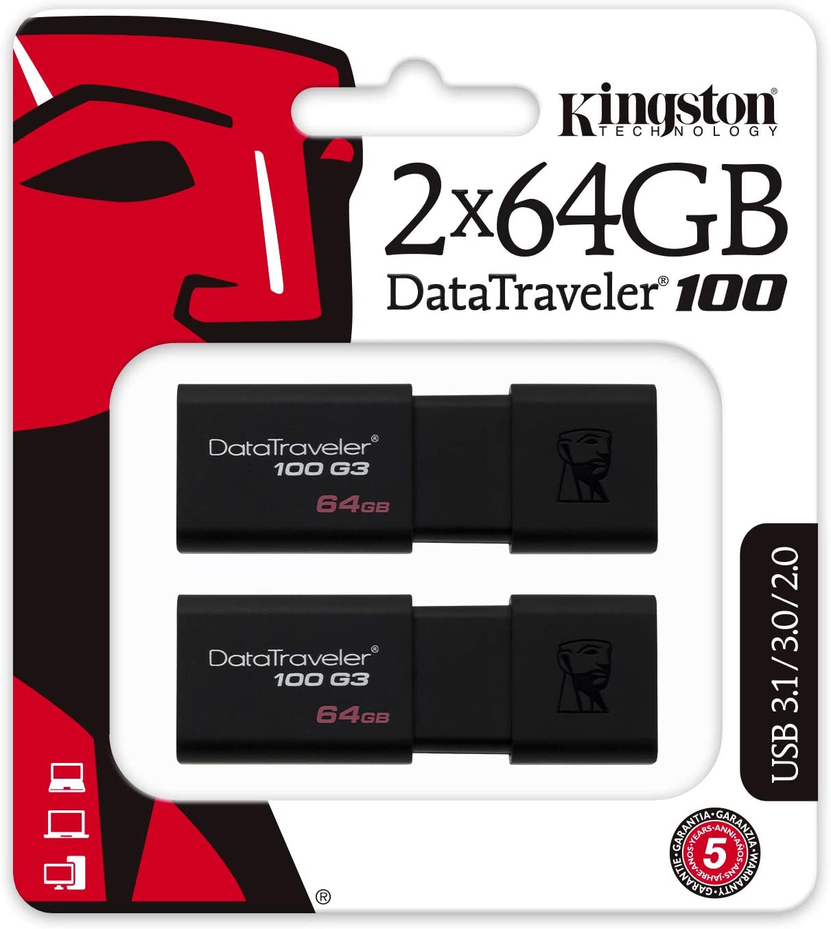 Kingston 64GB USB 3.0 Black DataTraveler 100 G3 2 Pack for $14.99 F/S w Prime @Amazon