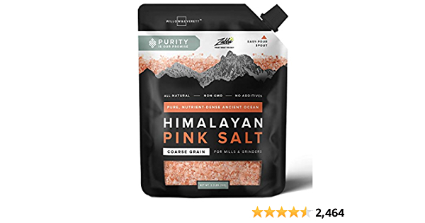 Willow & Everett Himalayan Pink Salt – Coarse Grain for Grinder Refill, 2.2lb / 1kg – Easy Pour Spout, Non-GMO – Kosher Rock Salt for Cooking - $9.39