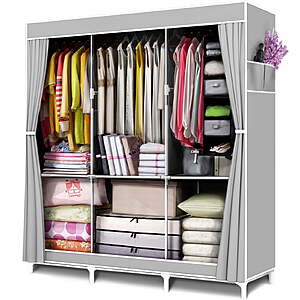 Portable Closet Organizer and Storage with 3 Hanging Rods for Hanging Clothes, 6 Wardrobe Closet Storage Shelves for Bedroom, Easy to Assemble, Grey $35.99
