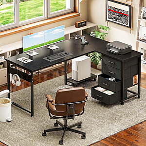 Casacomoda L Shaped Computer Desk with Charging Station,53 inch PC Table Study Desk 4 Tier Drawers,Modern Simple Style Laptop Desk for Bedroom,Black $65.99