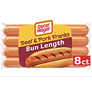 Oscar Meyer beef and pork bun length eight pack hotdogs, buy two get $4.24 Walmart cash