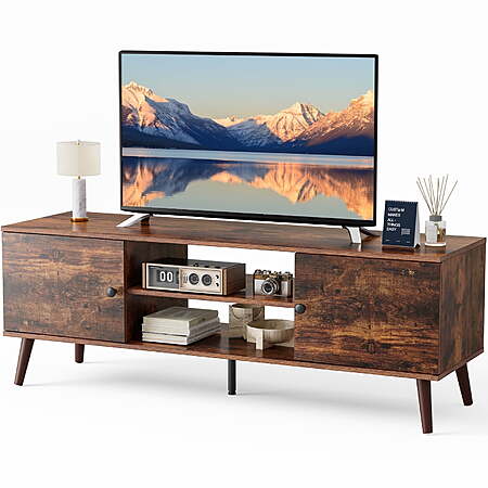 edx Modern TV Stand for 55-60 inch TV, Mid Century Entertainment Centre, Media Console Table with Storage for Living Room, Office, Brown $53.89