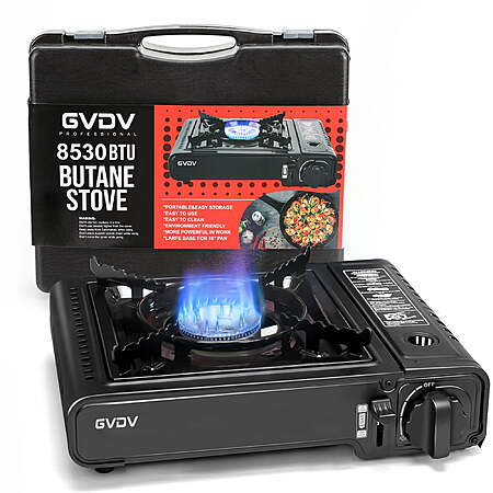 GVDV Portable Camping Stove, 1 Burner Butane Gas Stove with Updated Carrying Case $16.98