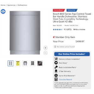 YMMV Costco Bosch 800 Series Dishwasher SHX78CC5UC w/ CrystalDry, 42 dBA - $499.97