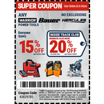 Harbor freight: 20% off any socket or ratchet, 15% off warrior, Baurer, or Hercules tools and more ends 10-30-22