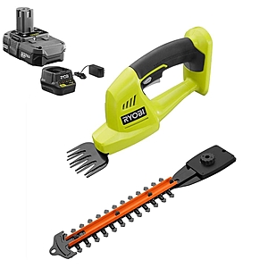 RYOBI ONE+ 18V Cordless Battery Grass Shear and Shrubber Trimmer with 1.3 Ah Battery and Charger P2910 - $50
