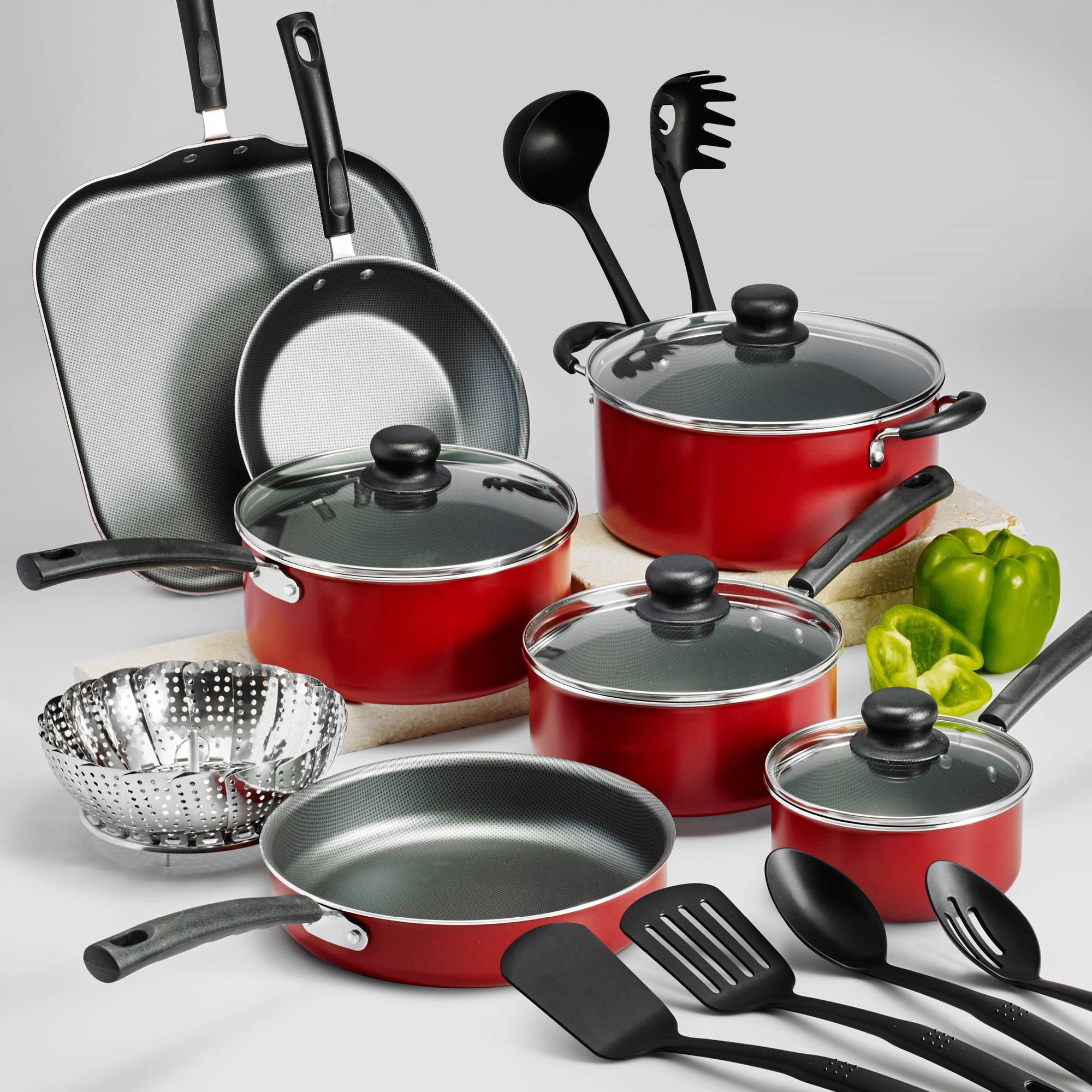Tramontina Primaware 18 Piece Non-stick Cookware Set, Red $35.96