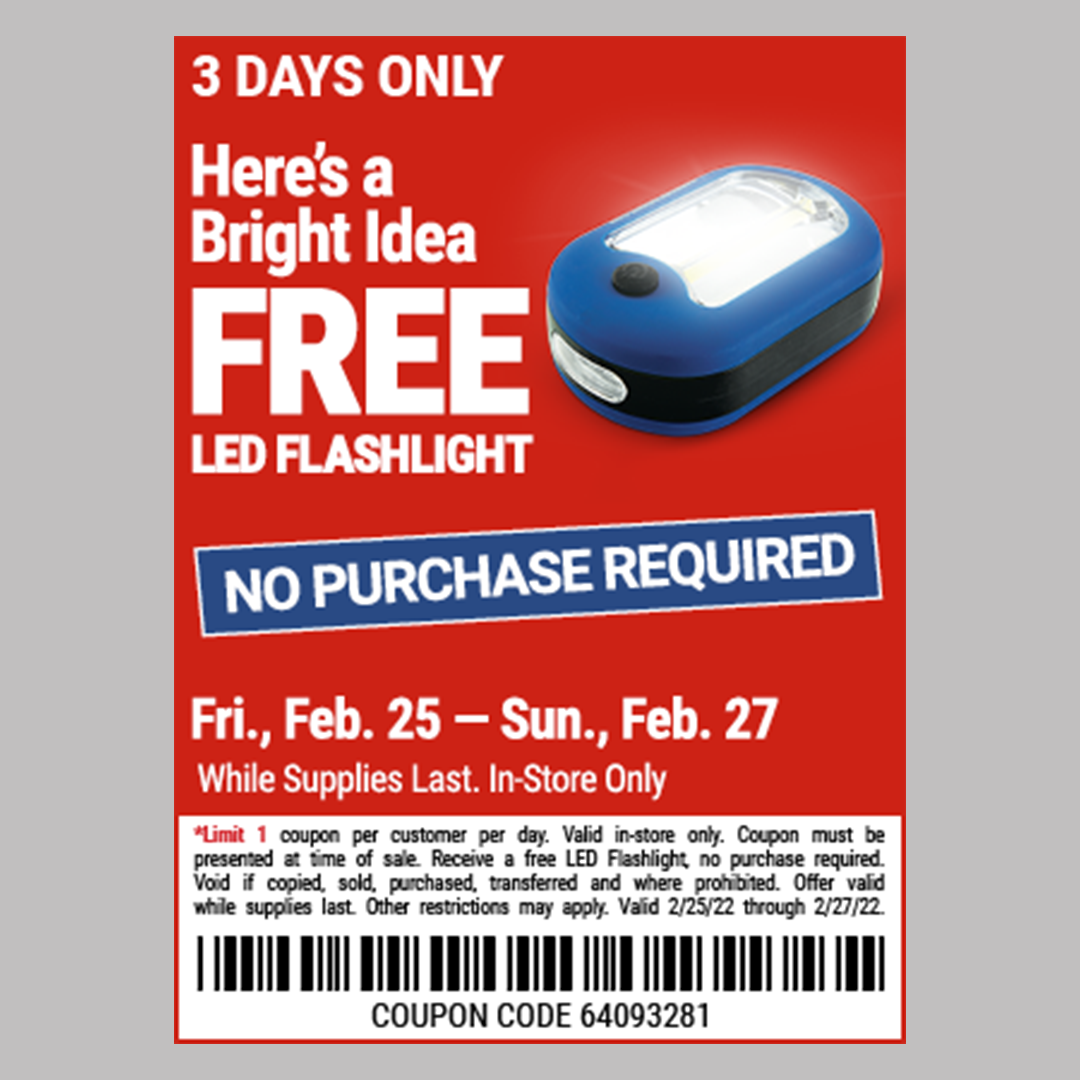 Harbor Freight Tools, FREE FLASHLIGHT no additional purchase required 2