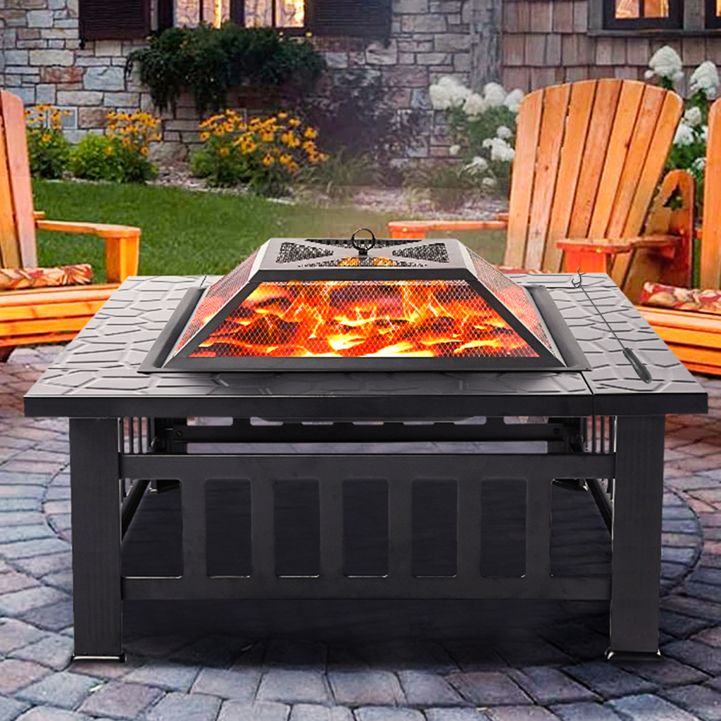 Fire Pits for Outside, 32" Wood Burning Fire Pit Tables with Screen Lid, Poker, BBQ Net and Cover, Outdoor Fire Pit Patio Set, Backyard Patio Garden Stove Fire Pit/Ice Pi - $119.98