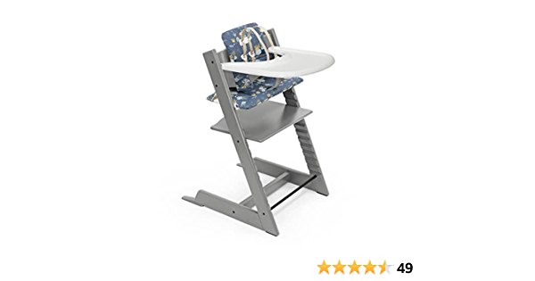 Tripp Trapp High Chair and Cushion with Stokke Tray - Storm Grey with Into The Deep - Adjustable, Convertible, All-in-One High Chair for Babies & Toddlers - $271