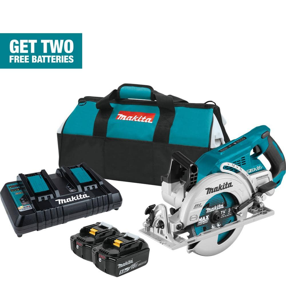 Makita 18V X2 LXT 5.0Ah Lithium-Ion (36V) Brushless Cordless Rear Handle 7-1/4 in. Circular Saw Kit XSR01PT - The Home Depot $154.67