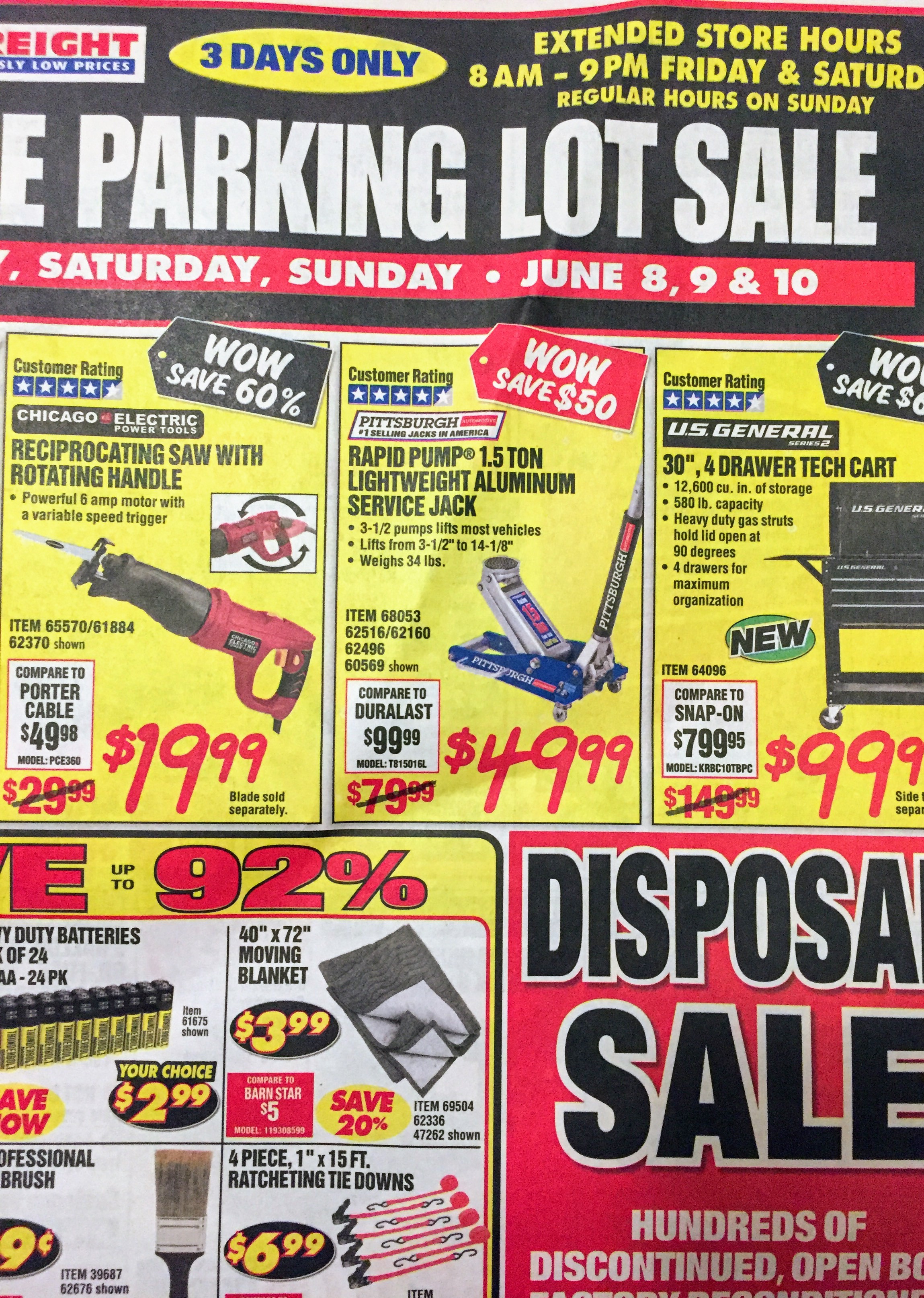 Harbor Freight Parking Lot Sale And Extended Hours June 8 9 10