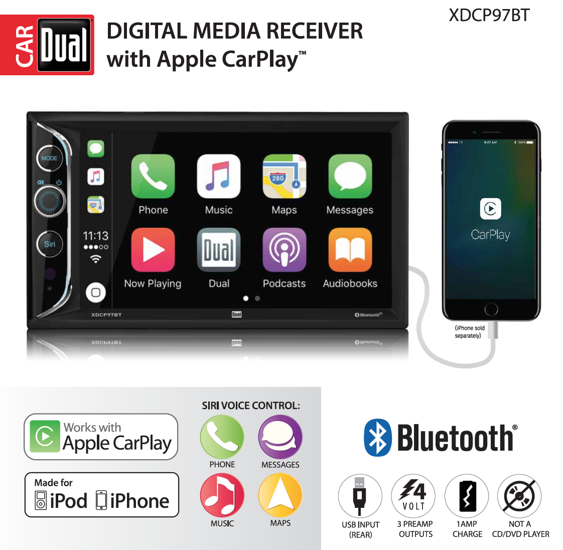 Super YMMV B&M at Walmart $54 - Dual Electronics XDCP97BT 6.2 inch Touch Screen Double DIN Car Stereo, Apple CarPlay, Bluetooth & USB Port