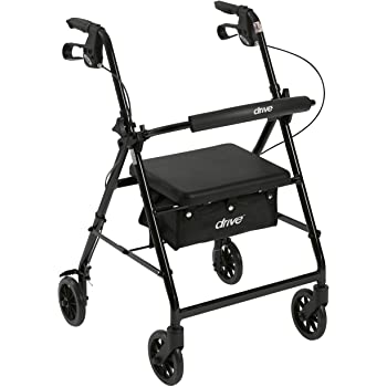 Drive Medical Aluminum Rollator Walker Fold Up and Removable Back Support, Padded Seat, 6" Wheels, Black $43.65 FS Amazon