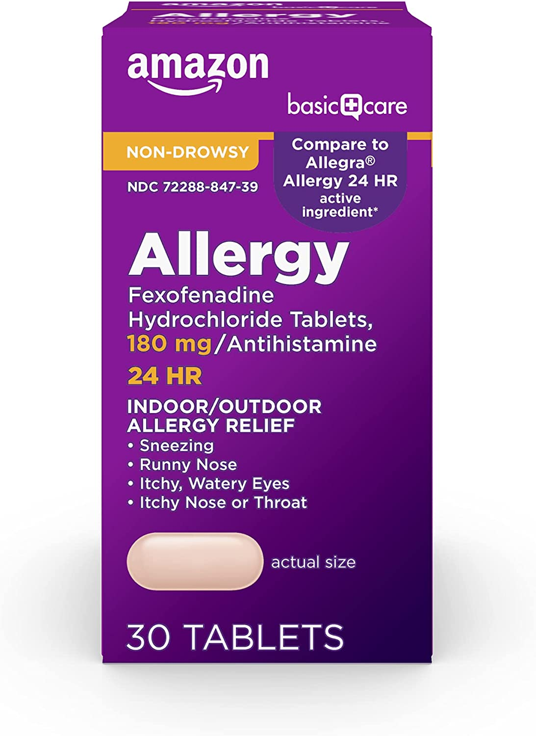 Amazon.com: Amazon Basic Care Fexofenadine Hydrochloride Tablets, 180 mg, 30 Count : Health & Household $6.94